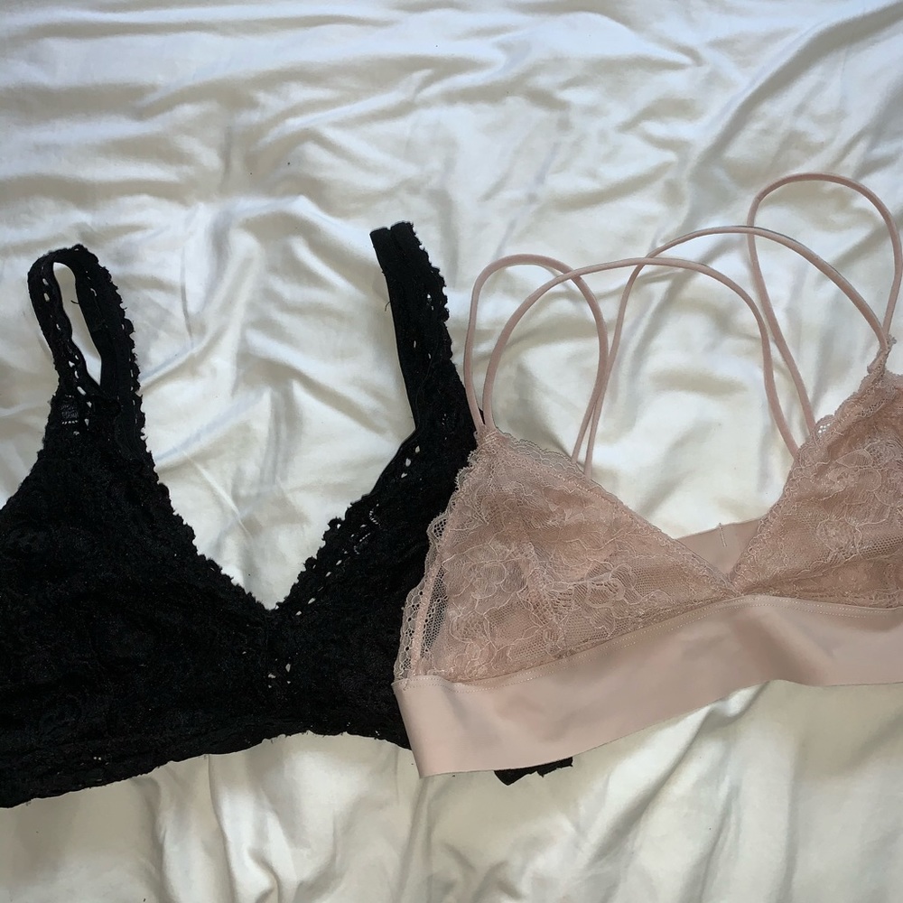 2 lace bralette soft rose pink and black🤍